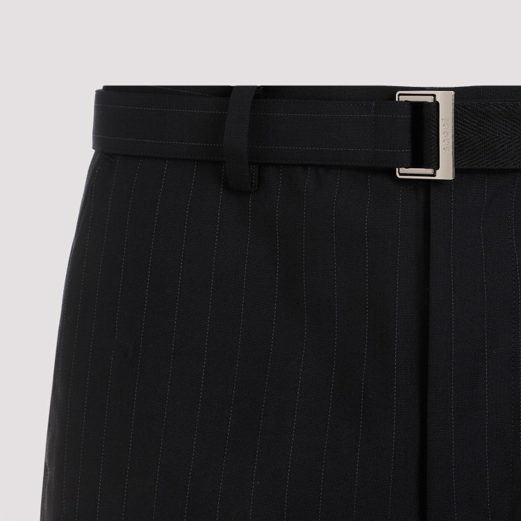 Shop Sacai Navy-blue Chalk Stripe Pants In Black