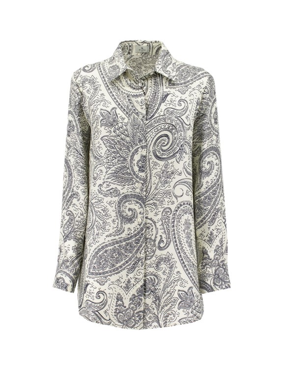 Etro All Over Paisley Print Silk Blouse In Grey