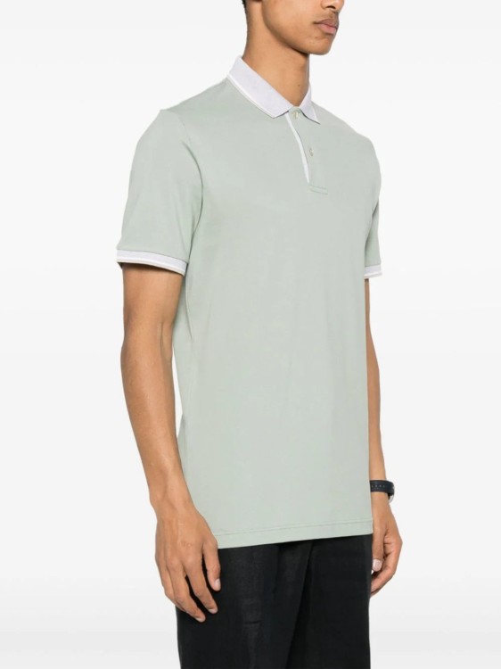 Shop Eleventy Stripe-detail Cotton Polo Shirt In Green