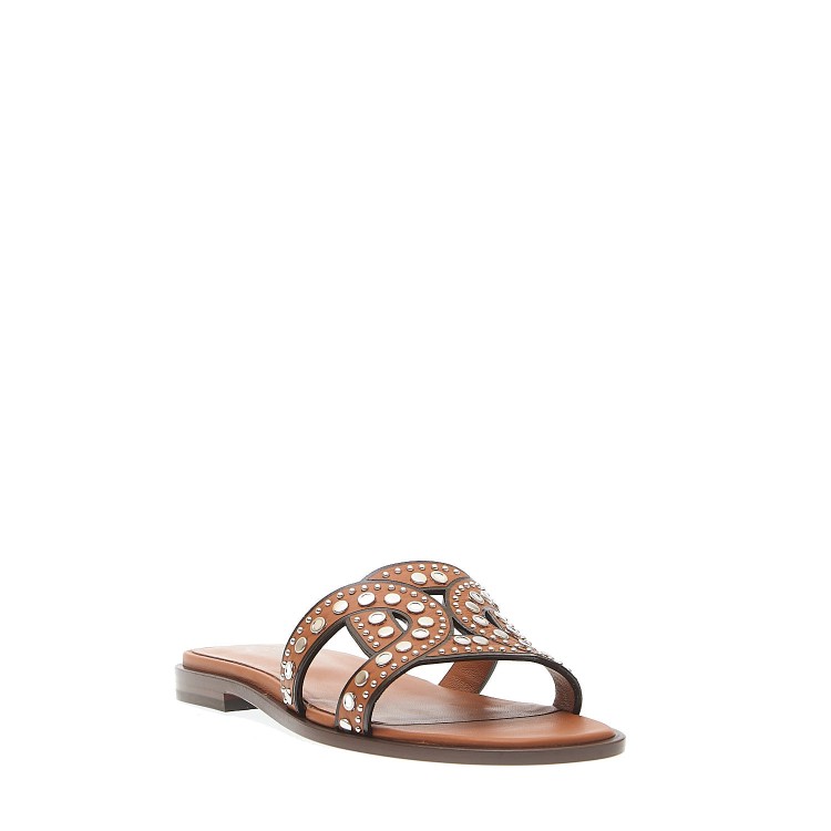 Shop Tod's Leather Slipper With Studs In Brown
