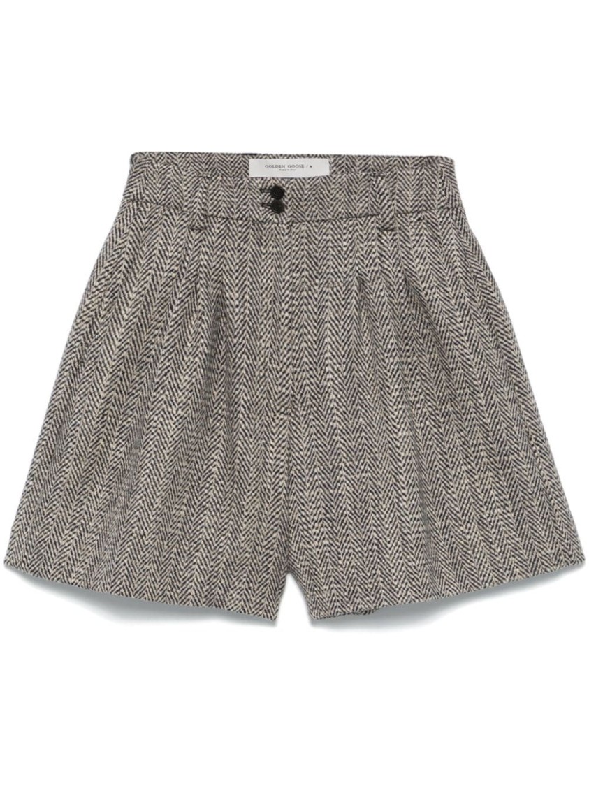 Golden Goose Herringbone Print Wool Shorts In Gray