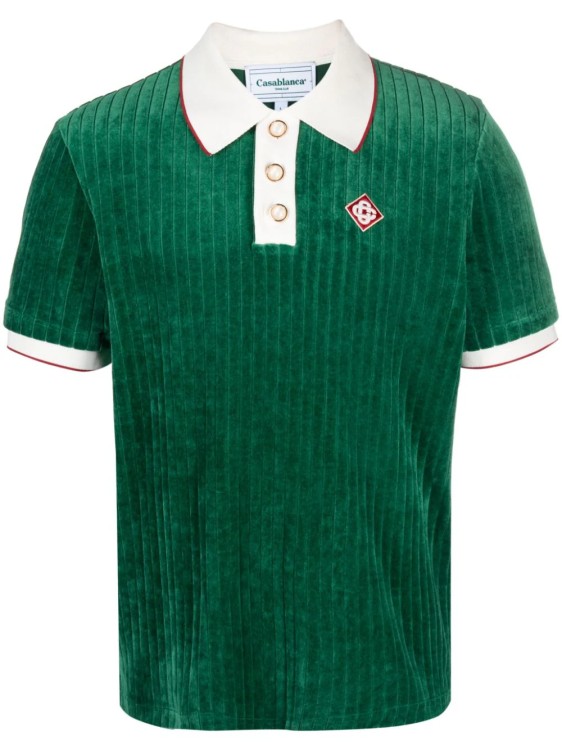 Shop Casablanca Green Rib Velor Polo Shirt