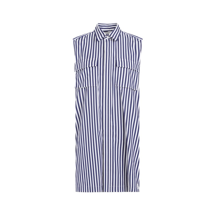 Sacai Navy Blue Stripes Cotton Thomas Mason Dress In Grey