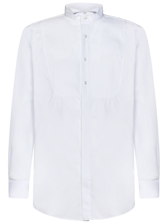 Shop Lardini Pleated Plastron White Cotton Shirt