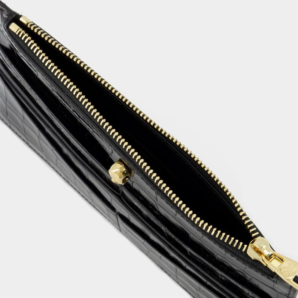 Alexander Mcqueen Flat Zip W/cc Wallet - - Black - Leather In Black