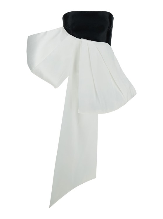 Shop Solace London Nadina' Black And White Top With Bow Detail In Silk