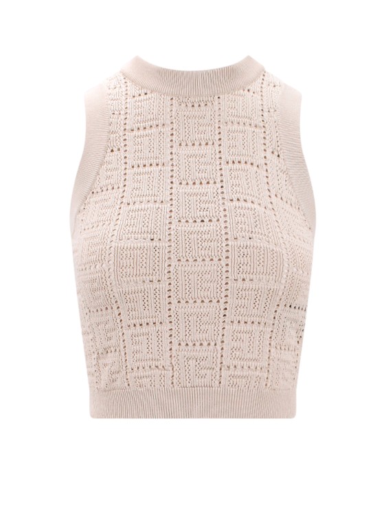 Balmain Knitted Crop Top With All-over Monogram In Neutrals