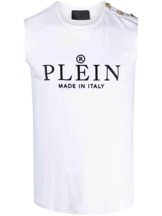 Shop Philipp Plein White Sleeveless Cotton Top