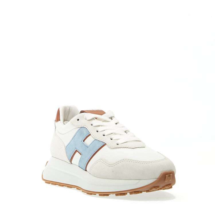 Shop Hogan Running H641 Beige Suede And Leather H Light Blue In White