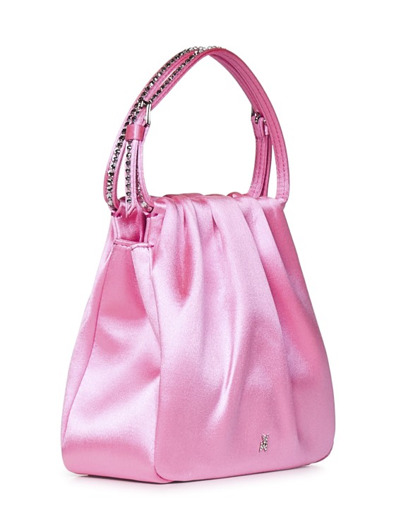 Shop Amina Muaddi Vittoria Crystal Pink Satin Handbag