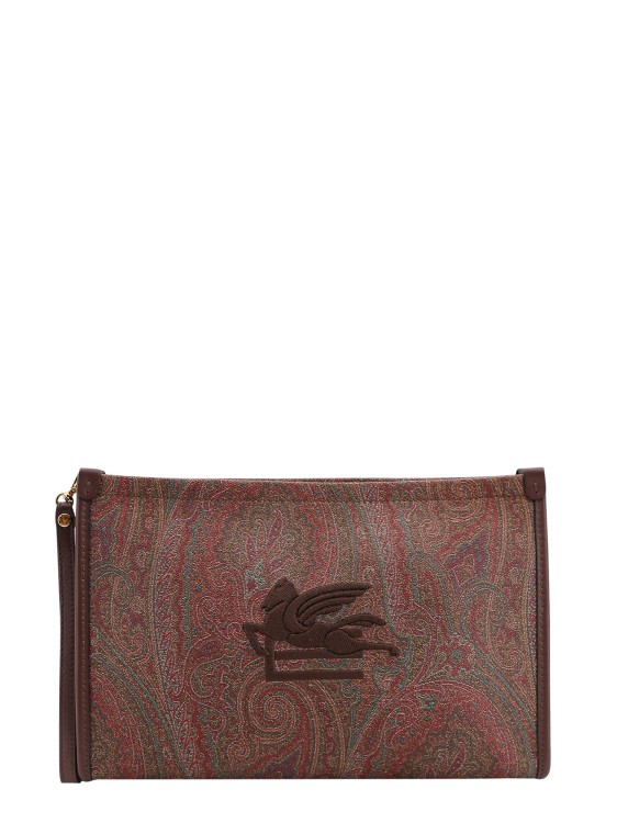 Etro Coated Canvas Clutch With Paisley Motif In Brown