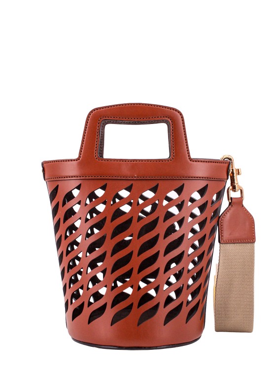 Shop Etro Perforated Leather Bucket Bag With Shoulder Strap In Red