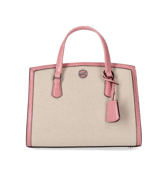 Shop Michael Kors Chantal Canvas Pink Handbag In Grey