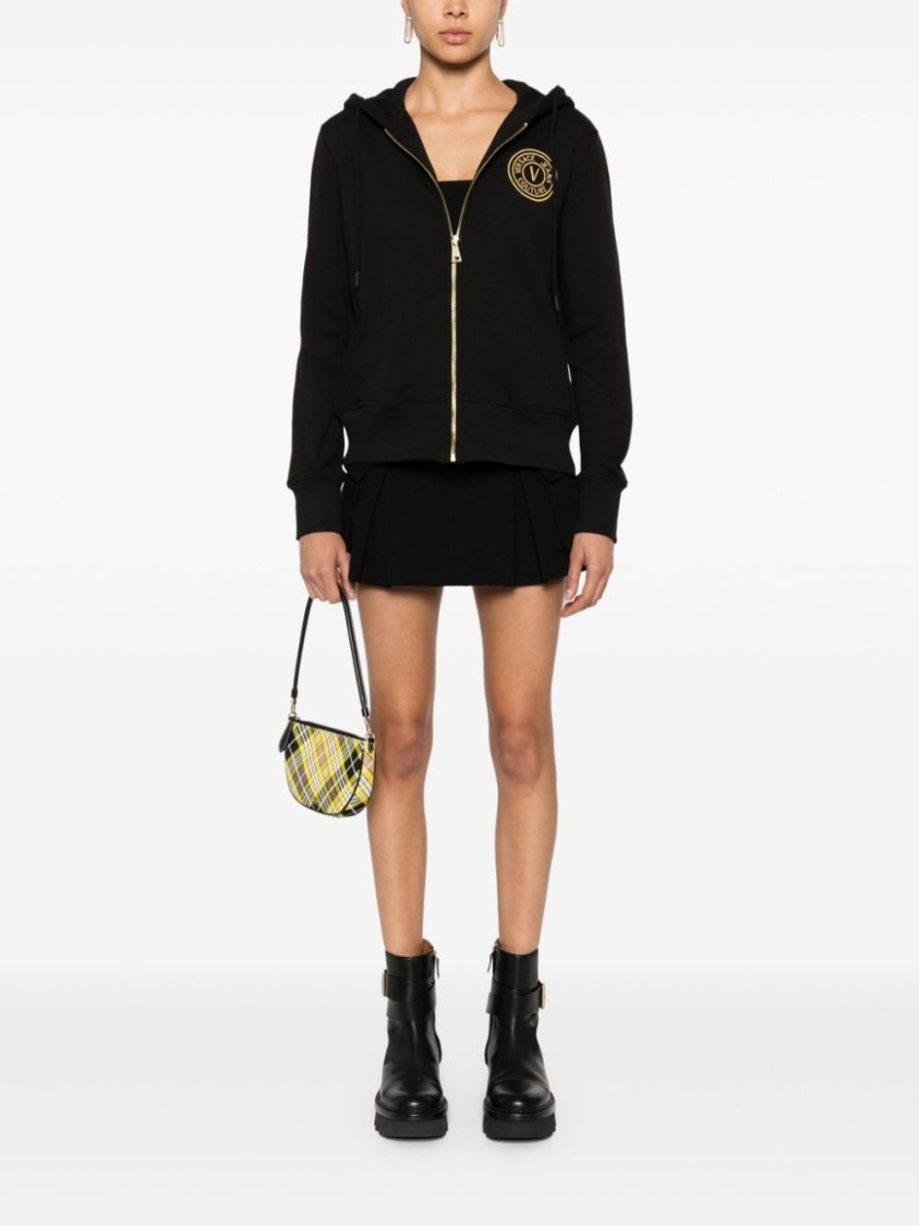 Versace Jeans Couture Black Zip-up Sweatshirt With Embroidered Logo In Black