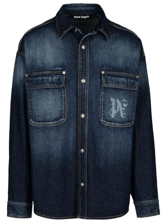 Shop Palm Angels Blue Denim Shirt In Black