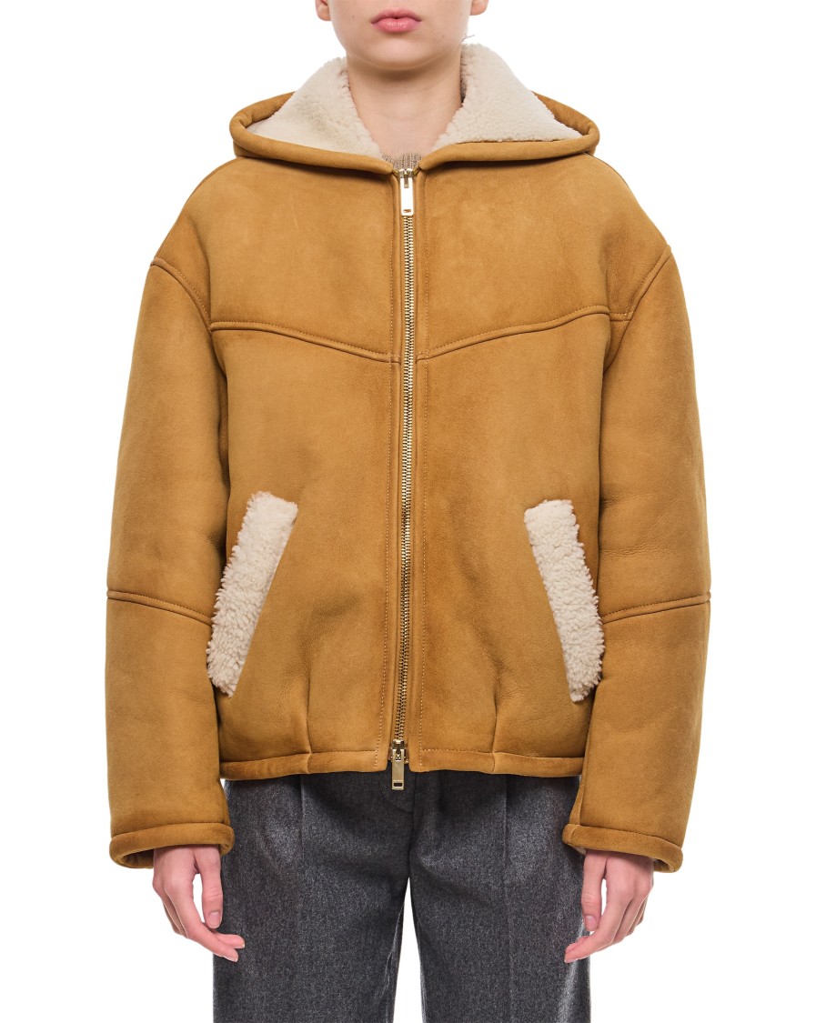 Halfboy Faux Shearling-trim Coat In Brown