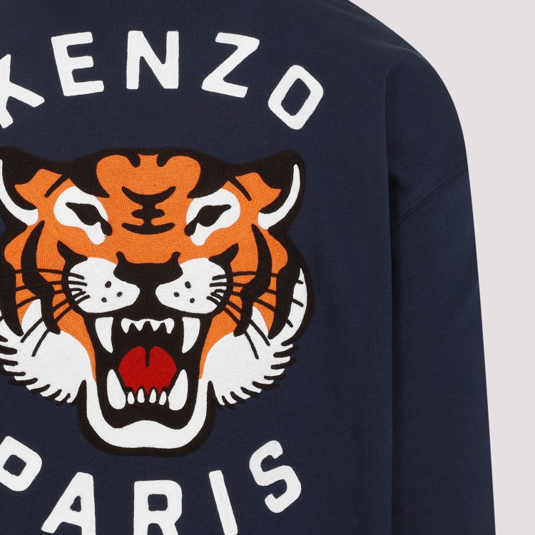 Shop Kenzo Lucky Tiger Blue Cotton Hoodie In Black