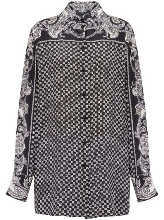 Shop Balmain Paisley-print Silk Shirt In Grey