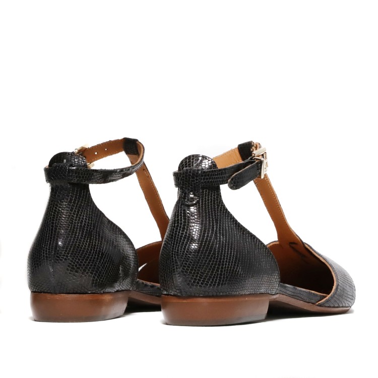 Shop Duccio Del Duca Open Shoe In Black Lizard Print Leather