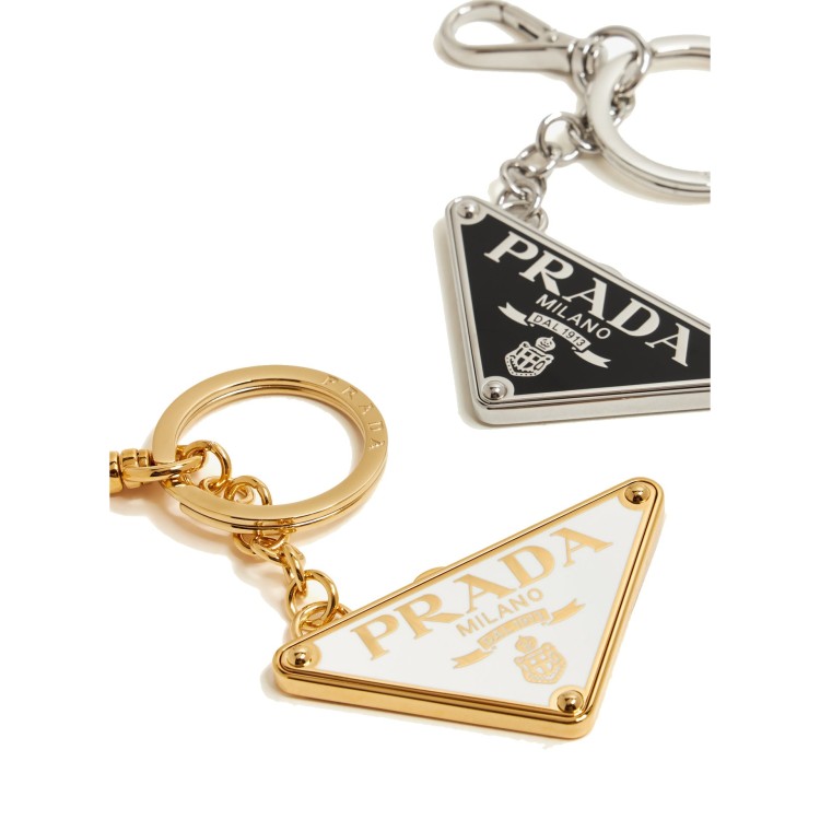 Shop Prada Set Of Two Logo Keyrings In Silver