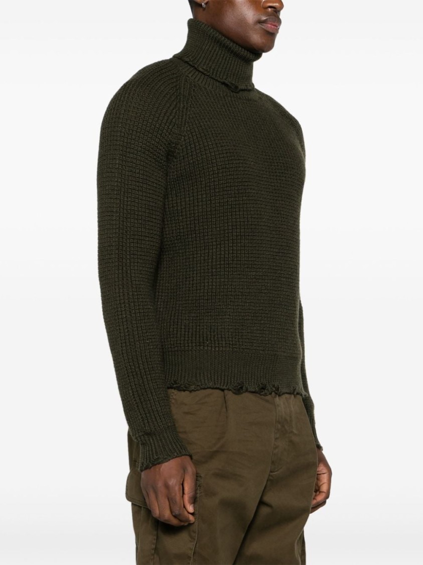 Dsquared2 Dark Green Wool Turtleneck Sweater In Green