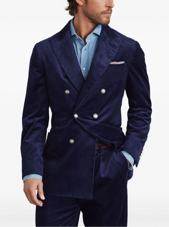 Brunello Cucinelli Corduroy Double-breasted Jacket Peak Lapels In Blue
