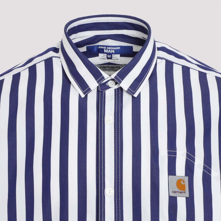 Shop Junya Watanabe White And Navy Striped Cotton Shirt In Grey