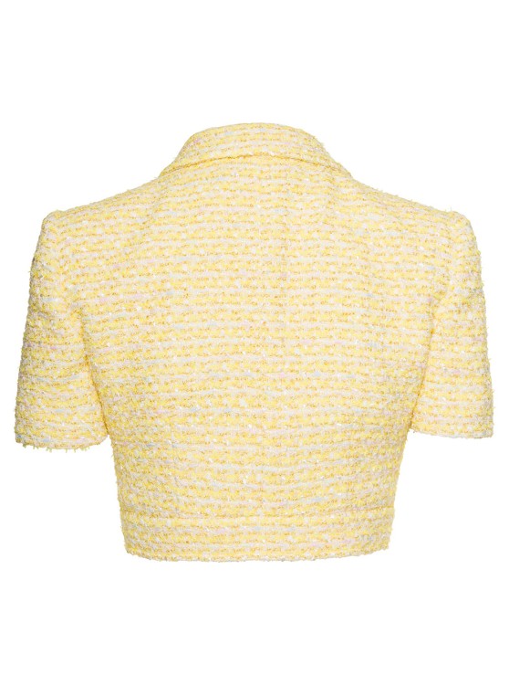 Shop Alessandra Rich Cropped Jacket With Pockets And Silver Buttons In Tweed Lurex Yellow
