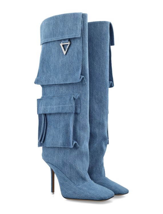 Shop Attico Sienna Denim Boots 105 In Blue
