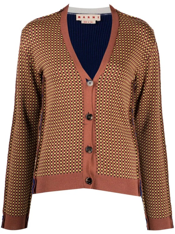 Shop Marni Graphic-print V-neck Cardigan In Brown