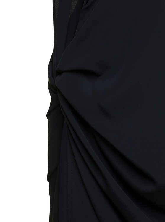 Shop Rick Owens Edfu' Long Black One-shoulder Draped Dress In Silk Blend