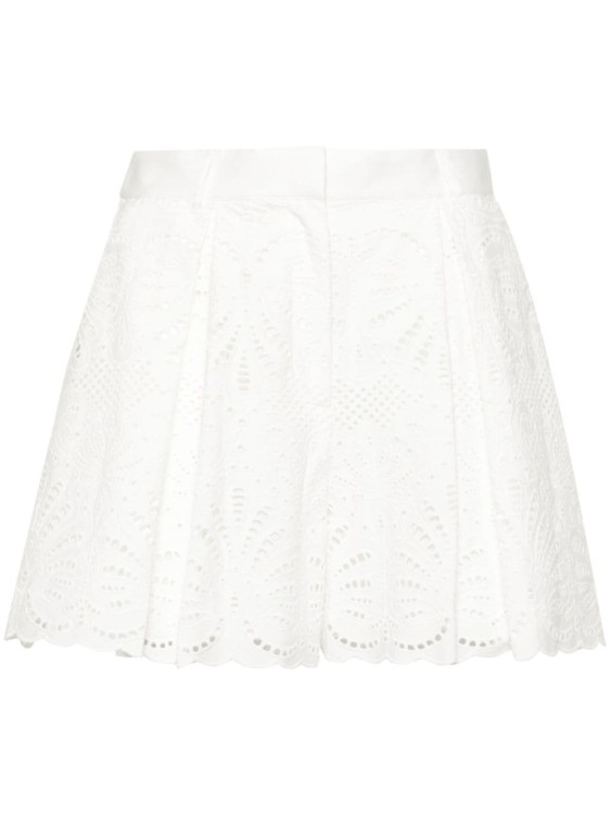 Shop Self-portrait Broderie Anglaise Cotton Shorts In White