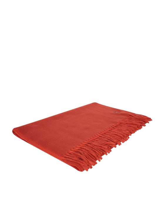 Shop Maison Kitsuné Wool Scarf With Fringes And Embroidered Fox Head Detail In Red