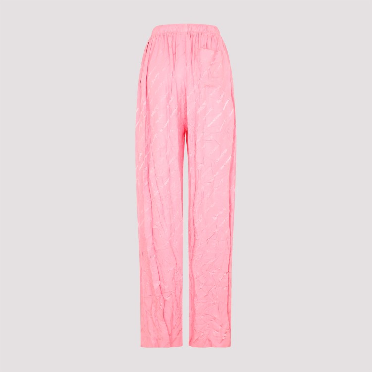 Shop Balenciaga Pink Silk Logoed Pants