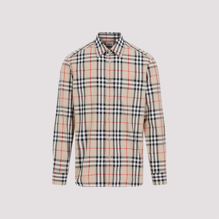 Shop Burberry Archive Beige Cotton Checked Shirt In Grey