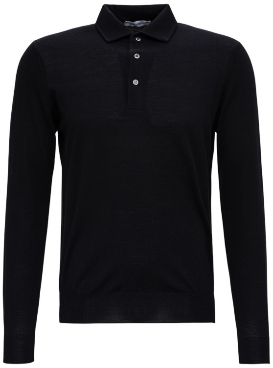 Gaudenzi Long-sleeved Polo In Blue Wool In Black