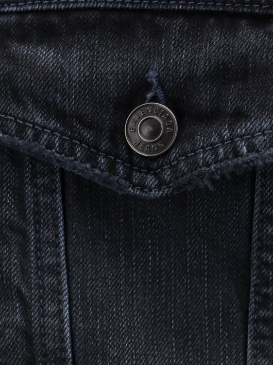 Shop Balenciaga Denim Off Shoulder Jacket With Logoed Buttons In Blue