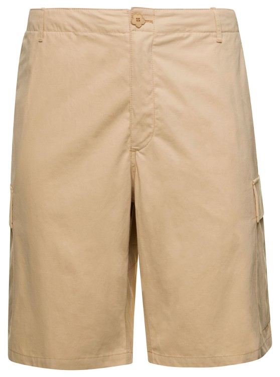 Shop Kenzo Beige Cargo Shorts With Logo Patch In Cotton In Neutrals