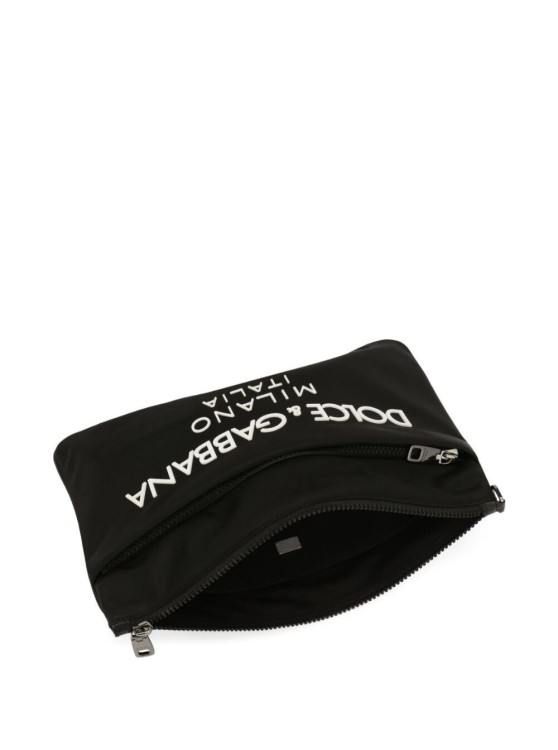 Shop Dolce & Gabbana Black Pouch With Contrasting Rubberized Logo In Nylon