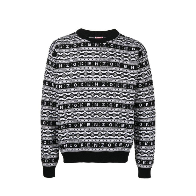 Shop Kenzo Striped Wool Sweater In Grey