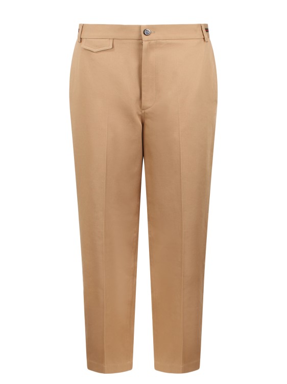 Shop Gucci Web Detail Cotton Trousers In Brown