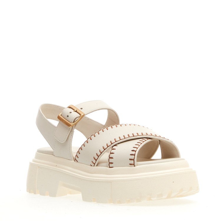 Hogan H644 Tank Sandal In White Stitched Leather In White