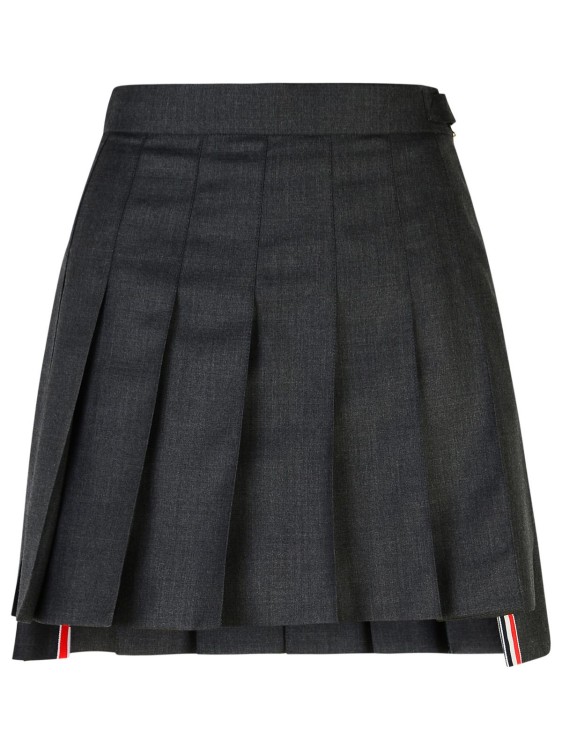 Shop Thom Browne 120's' Dark Grey Wool Miniskirt In Black