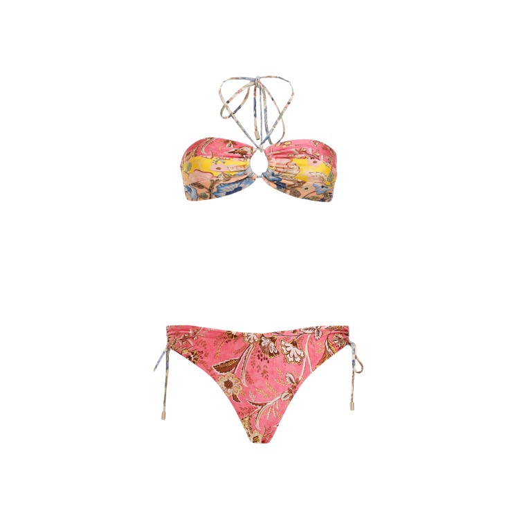 Shop Zimmermann Junie Panelled Halter Multicolor Polyamide Bikini In Burgundy