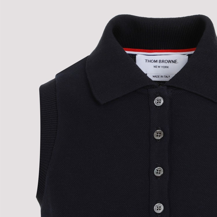 Shop Thom Browne Navy-blue Cotton Mini Pleated Bottom Polo Dress In Black