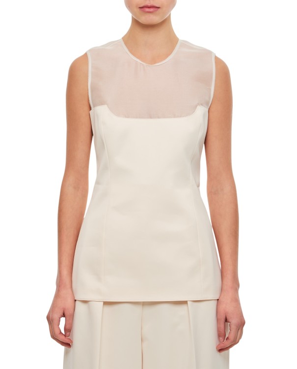 Khaite Sasmo Sleeveless Crepe And Mesh Top In Neutrals