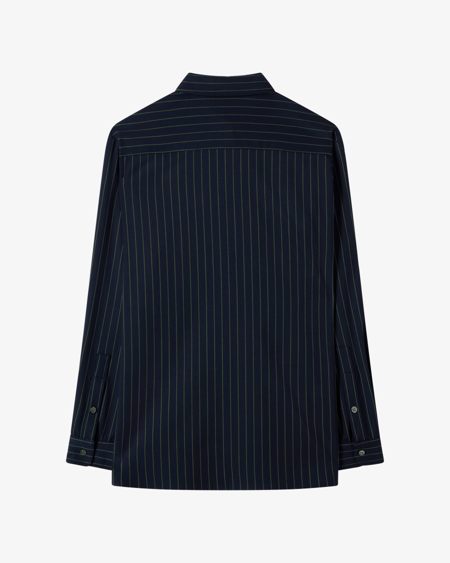 Serena Bute Wool Pinstripe Boyfriend Shirt - Black/pink In Blue