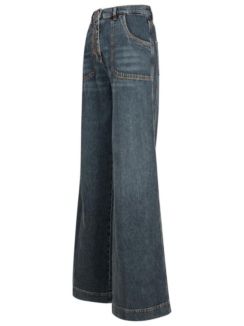 Etro High Waist Wide Leg Jeans With Contrast Stitching In Grey