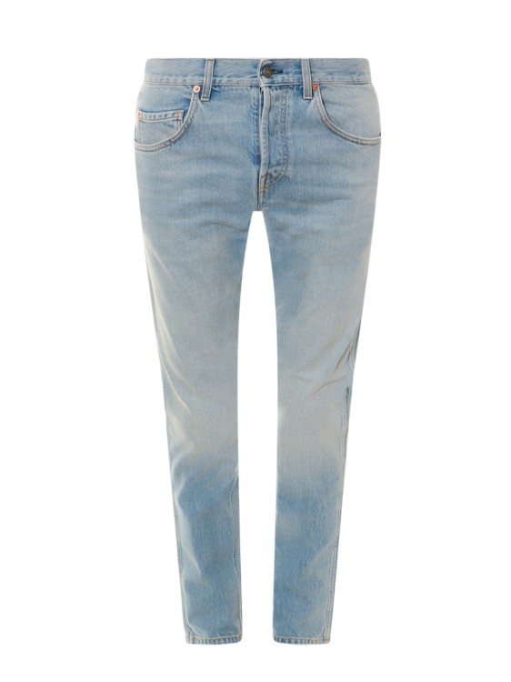 Shop Gucci Cotton Jeans With Back Iconic Horsebits In Blue