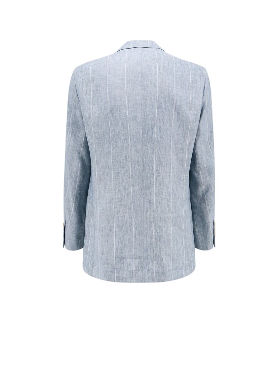 Shop Brunello Cucinelli Linen Suit With Striped Motif In Blue